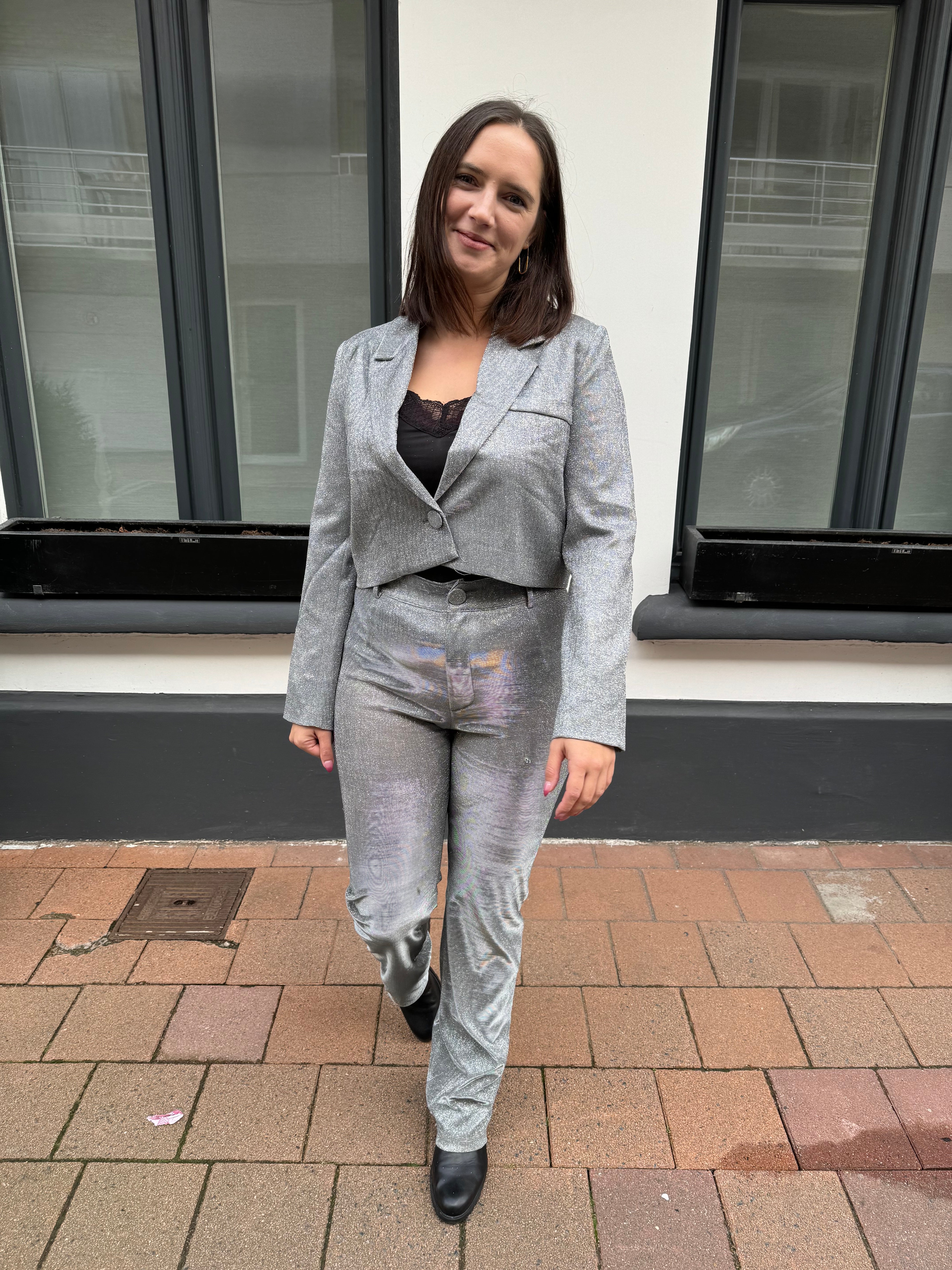 Silver sparkle cropped blazer