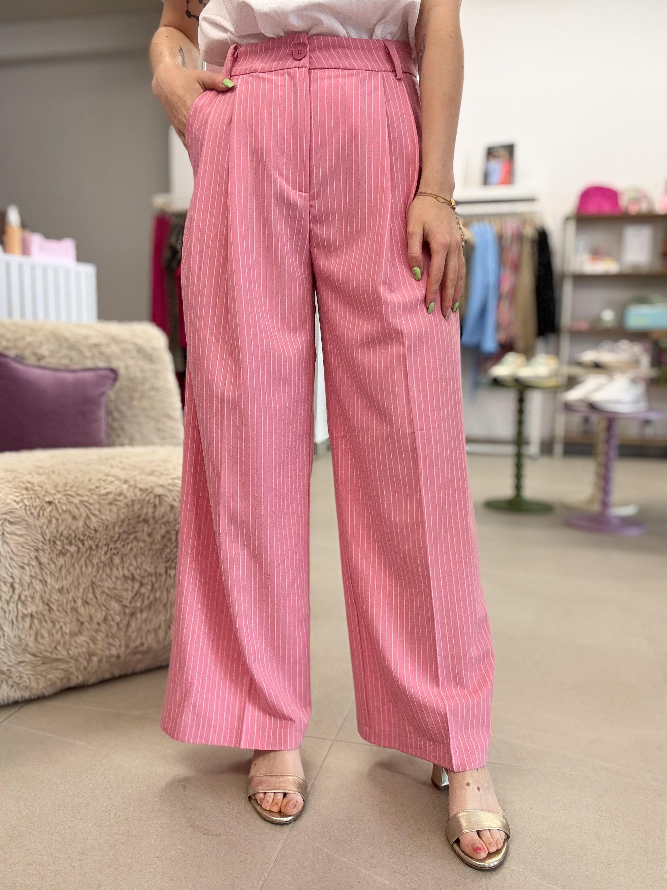 Striped wide trouser - Pink