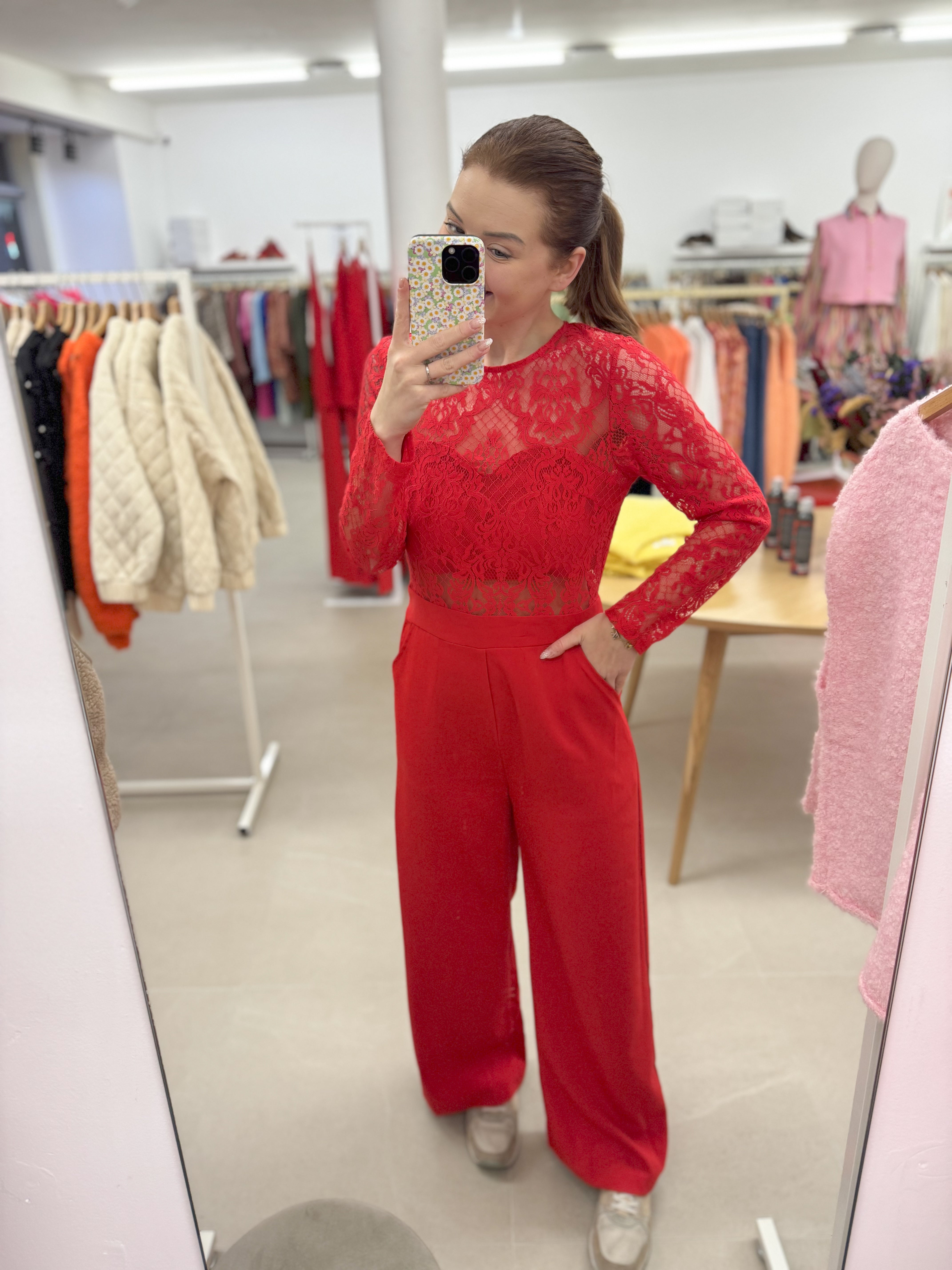 Red lace jumpsuit