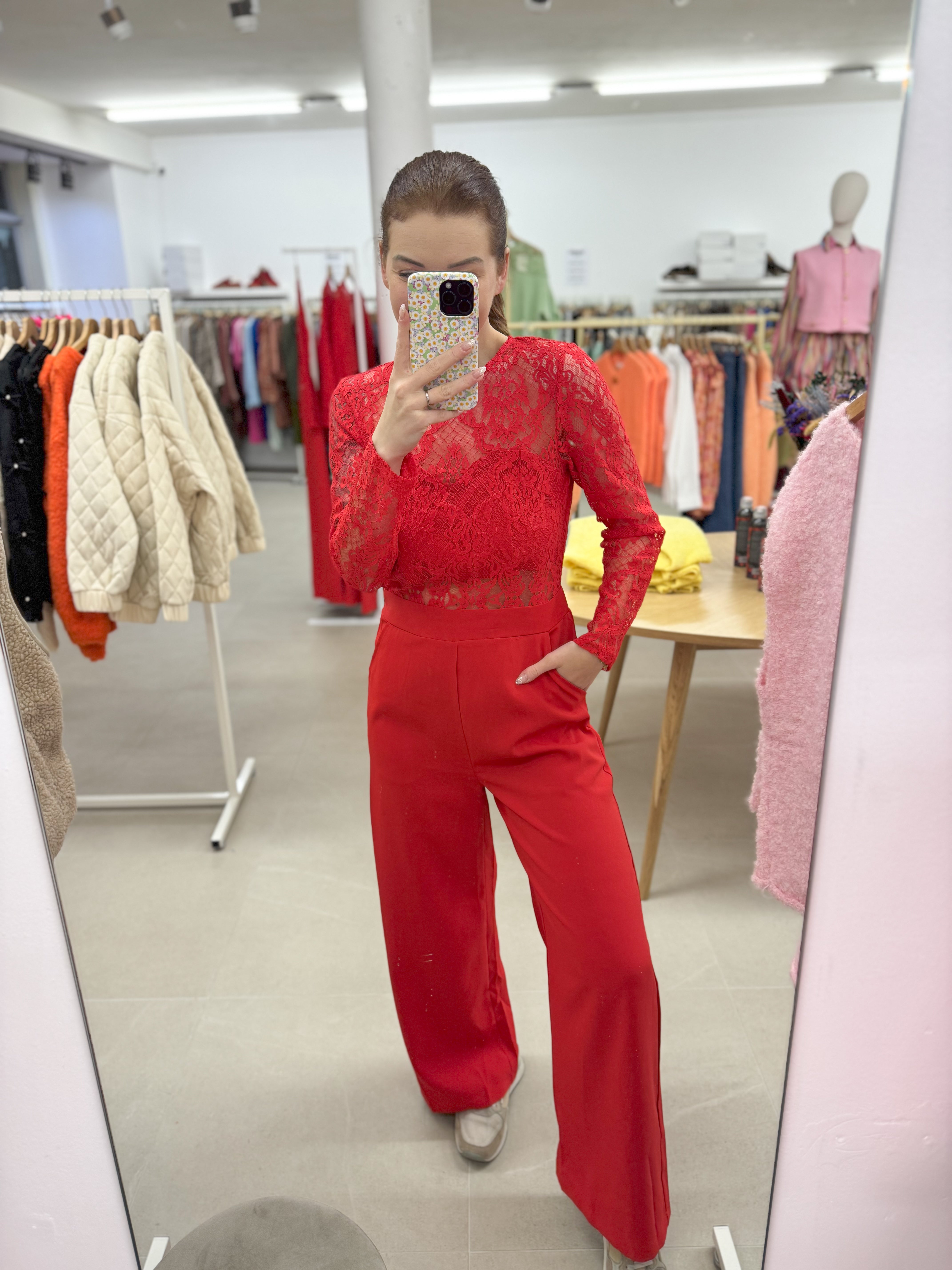 Red lace jumpsuit