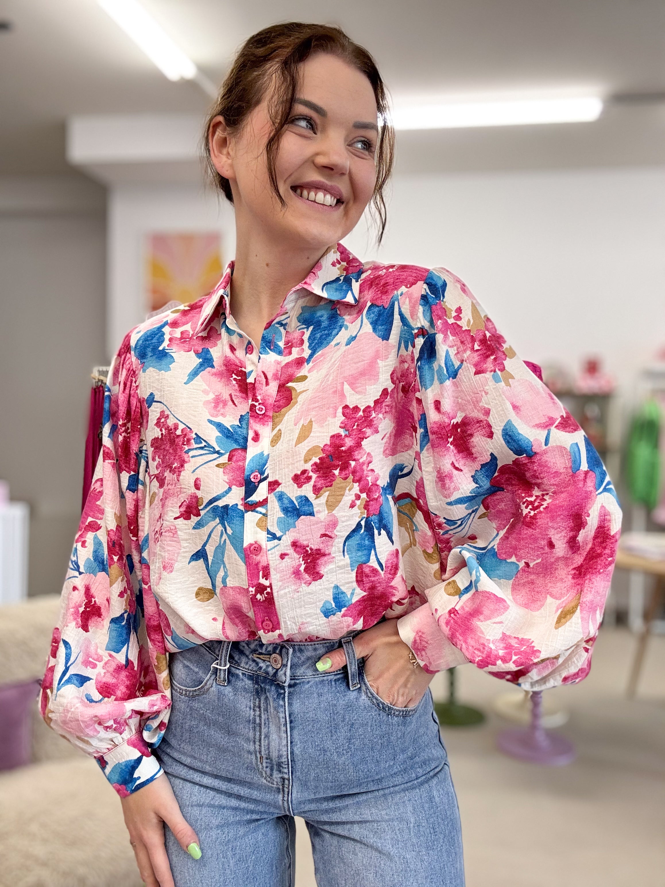 Fuchsia flower blouse