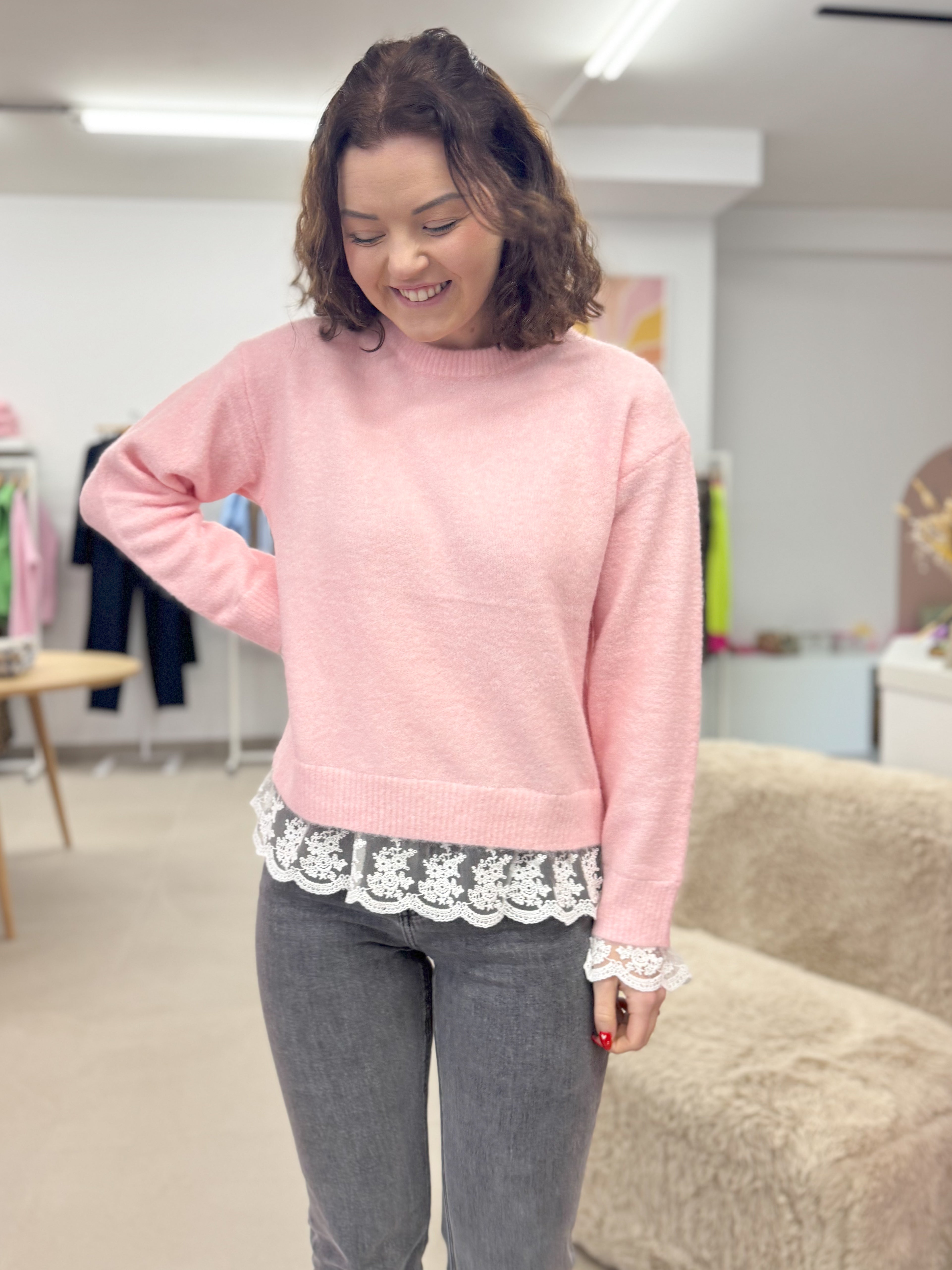 Soft lace detail knit - Pink