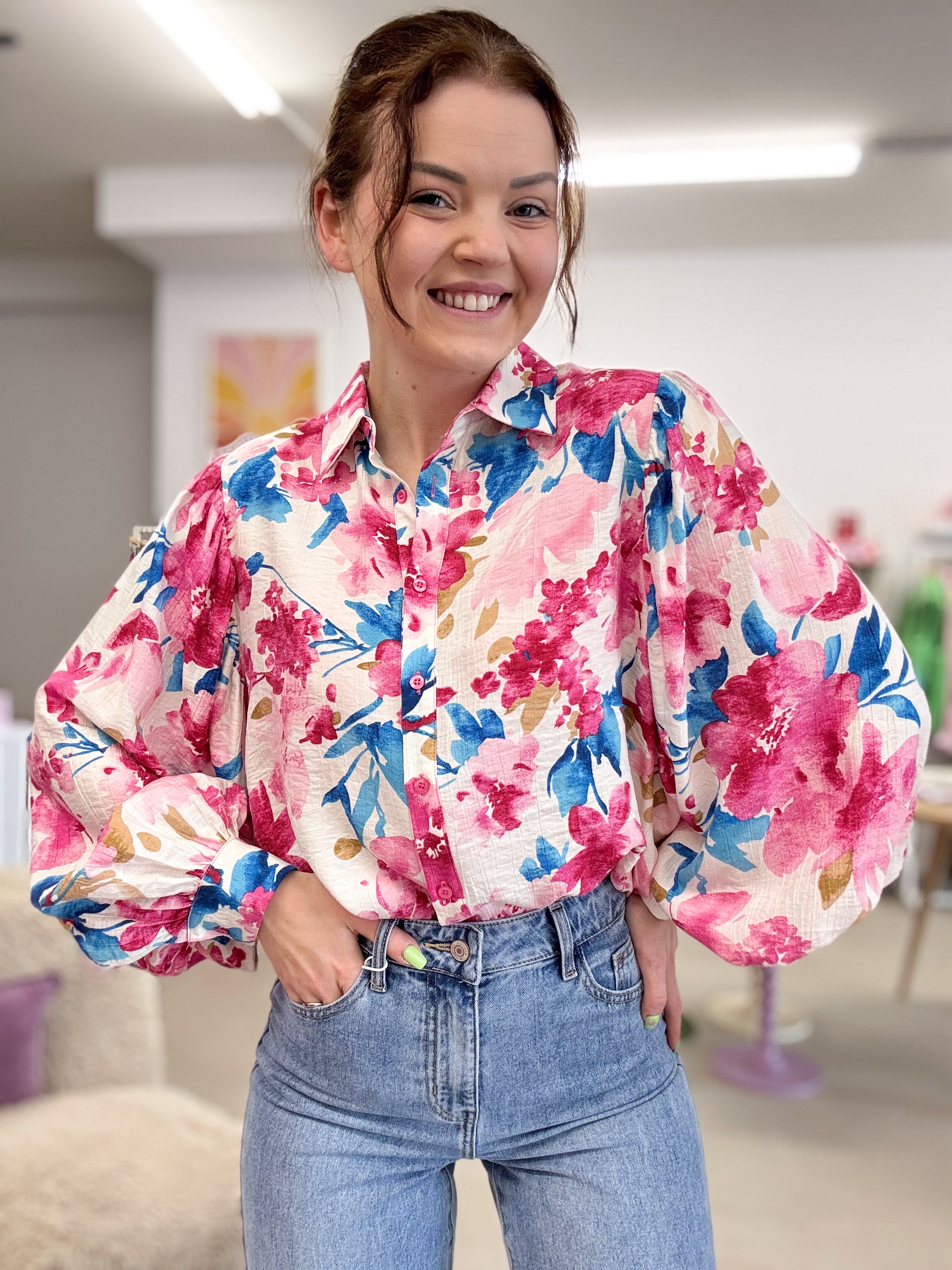 Fuchsia flower blouse