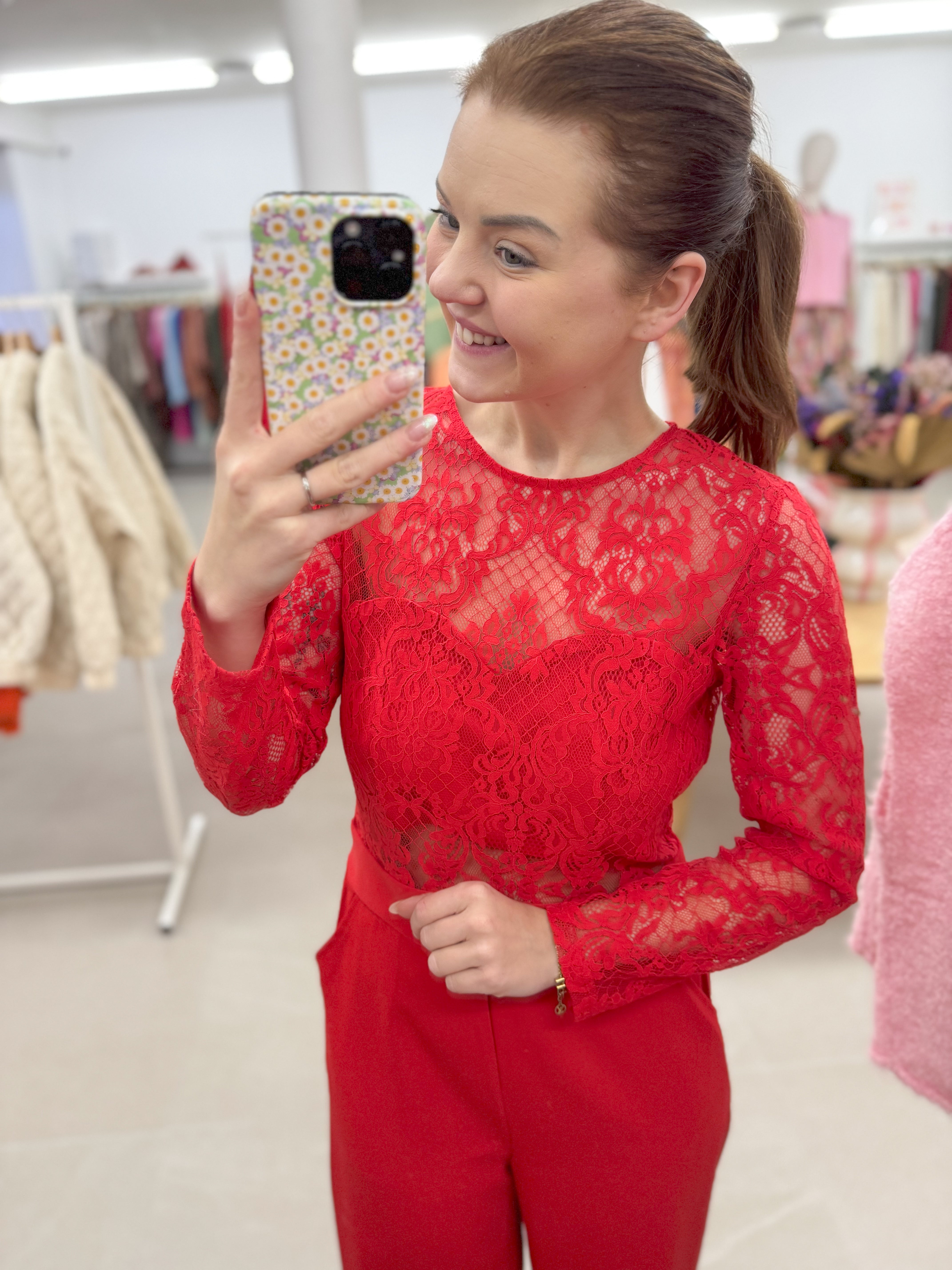 Red lace jumpsuit