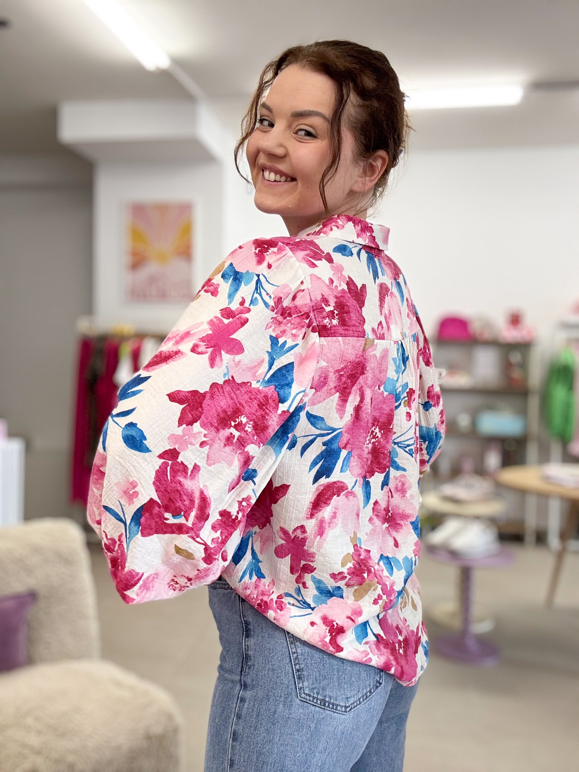 Fuchsia flower blouse