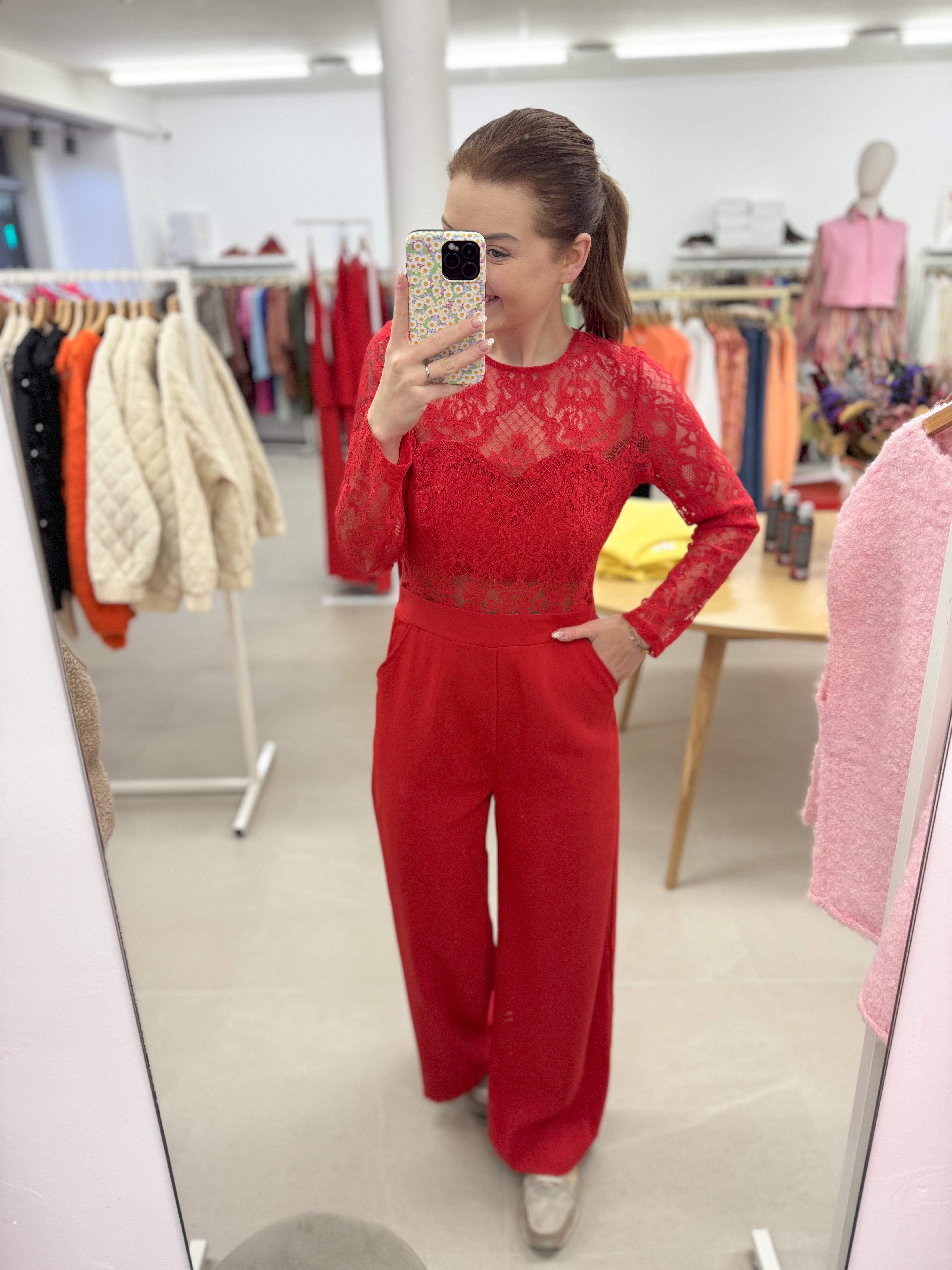 Red lace jumpsuit