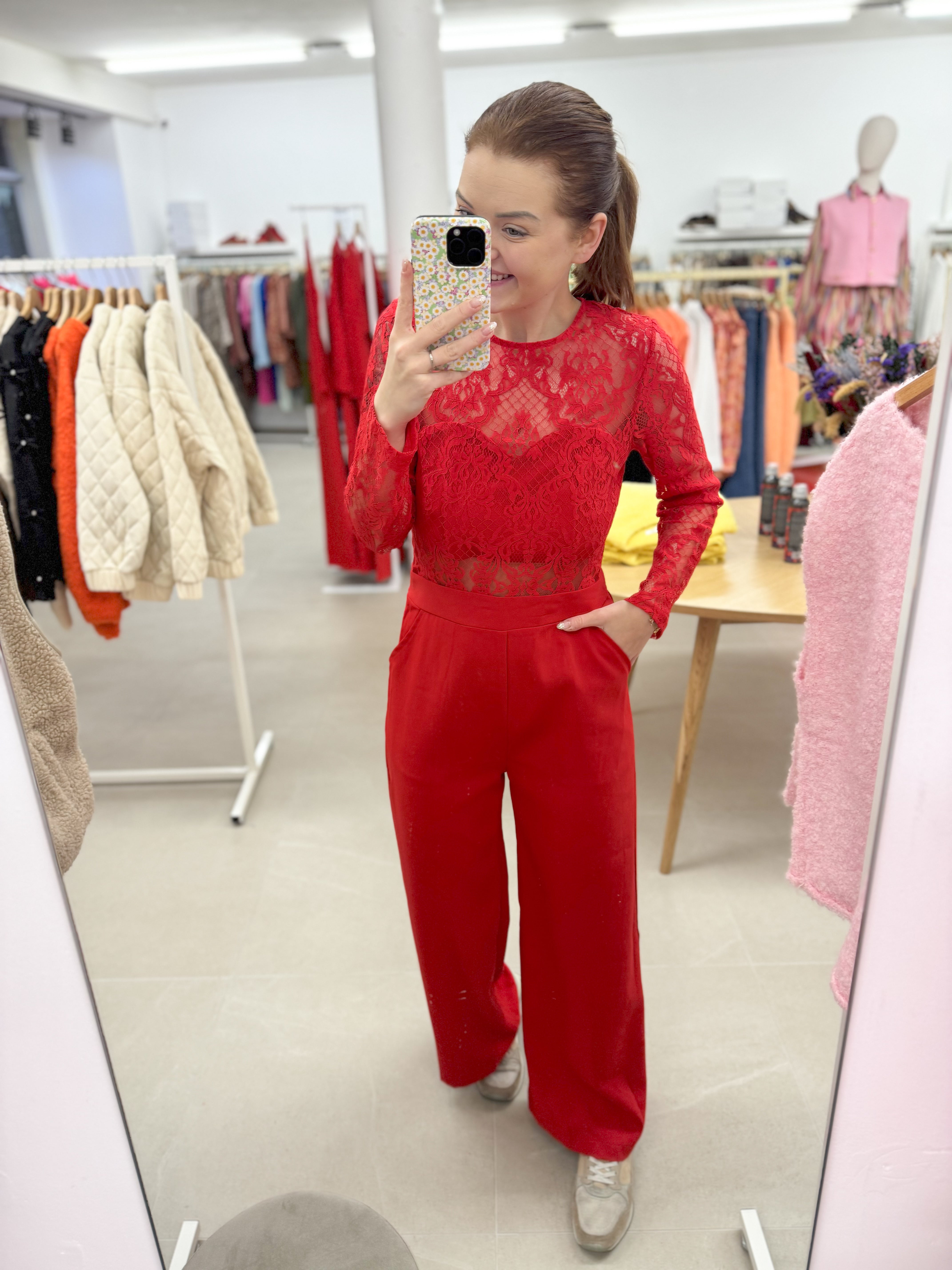 Red lace jumpsuit