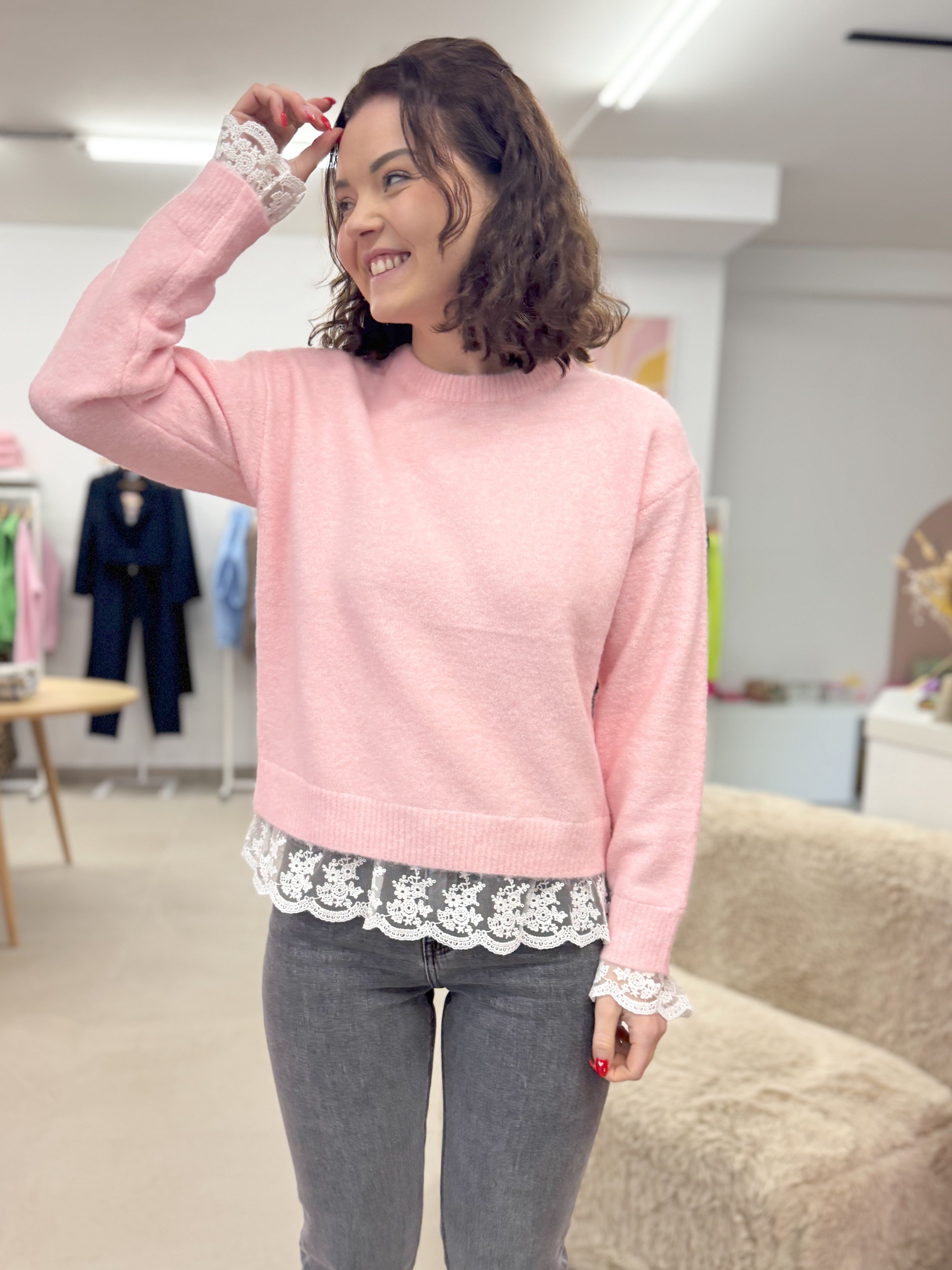 Soft lace detail knit - Pink