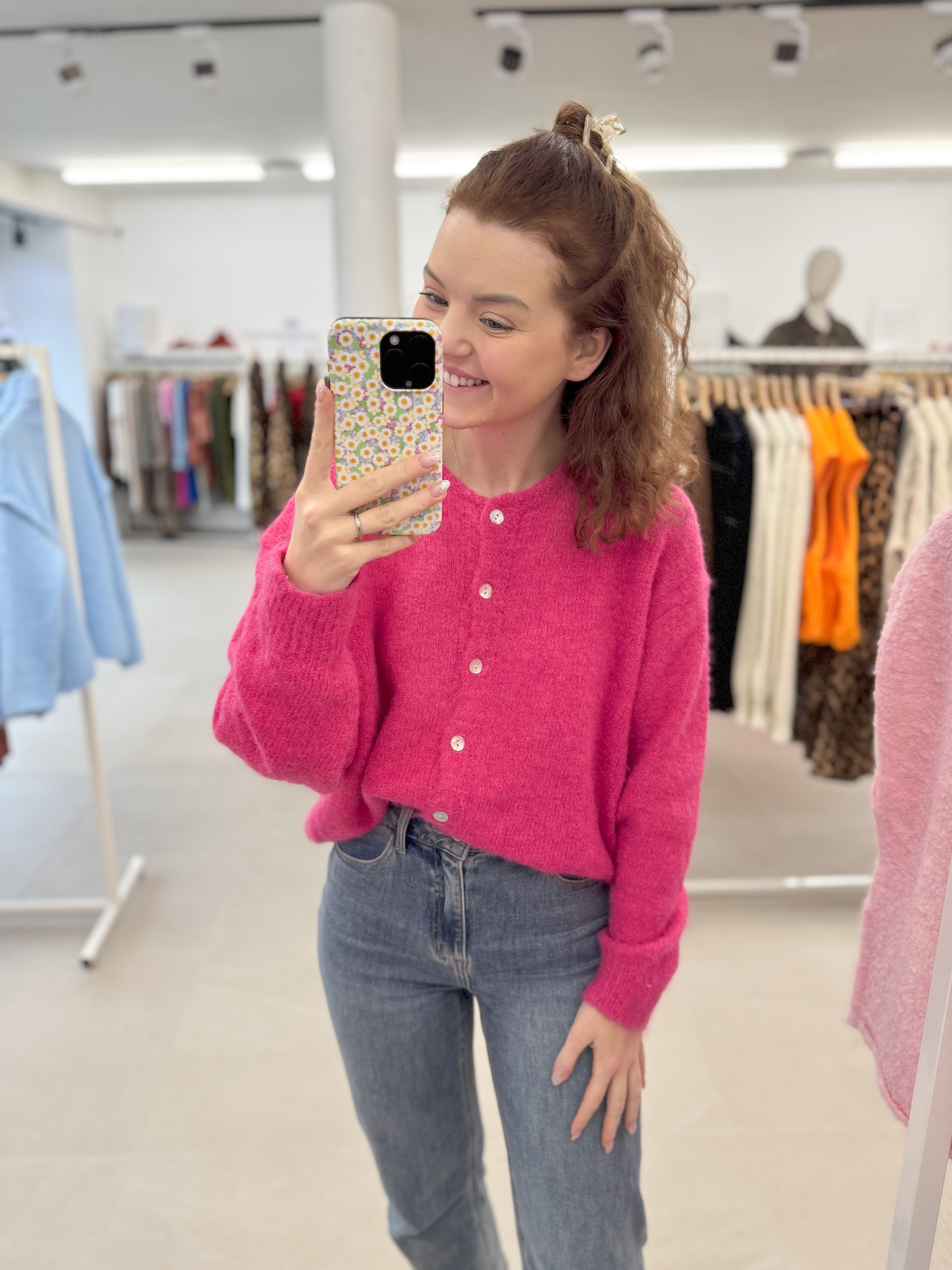 Cosy button knit - Fuchsia