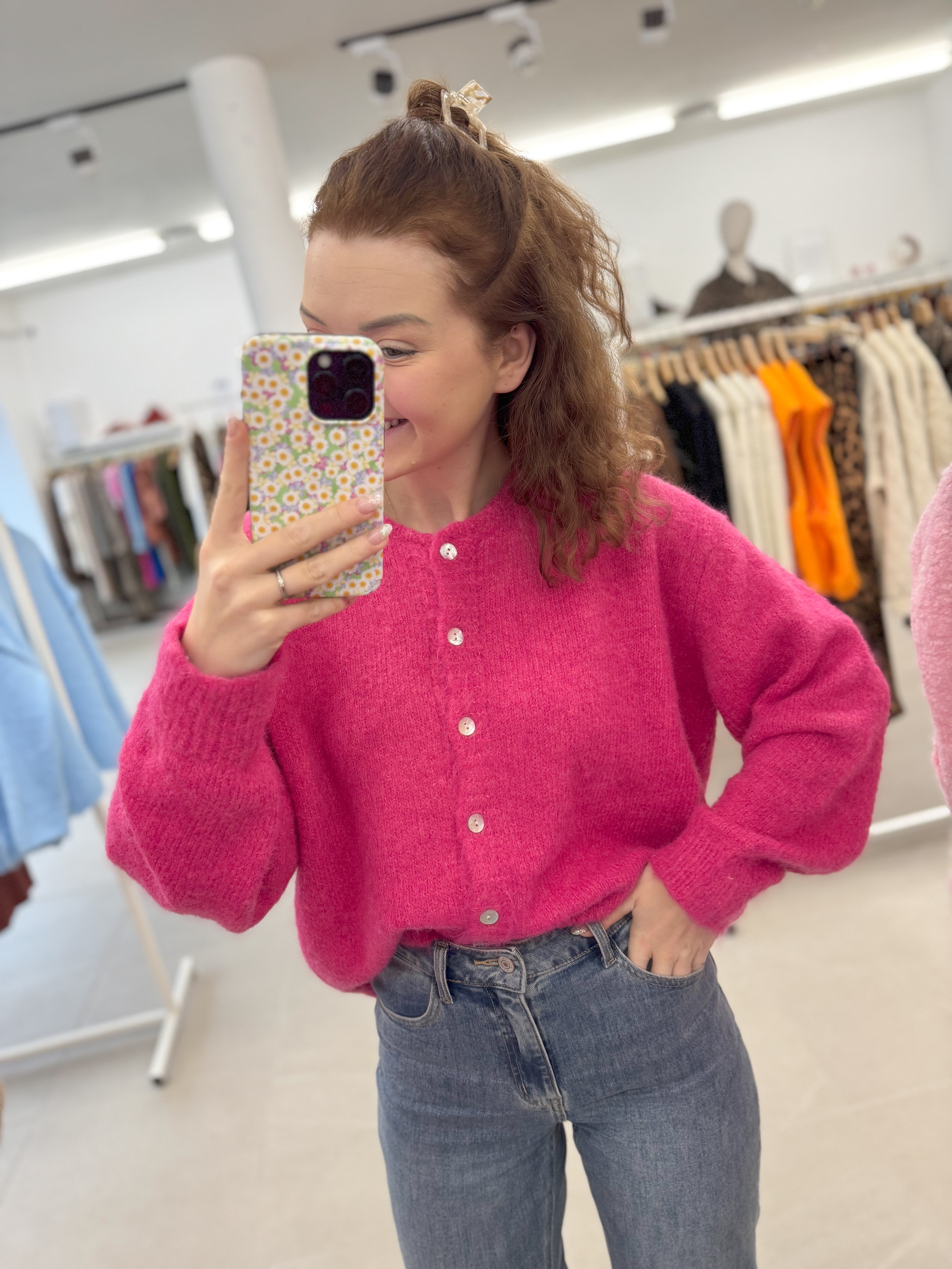 Cosy button knit - Fuchsia